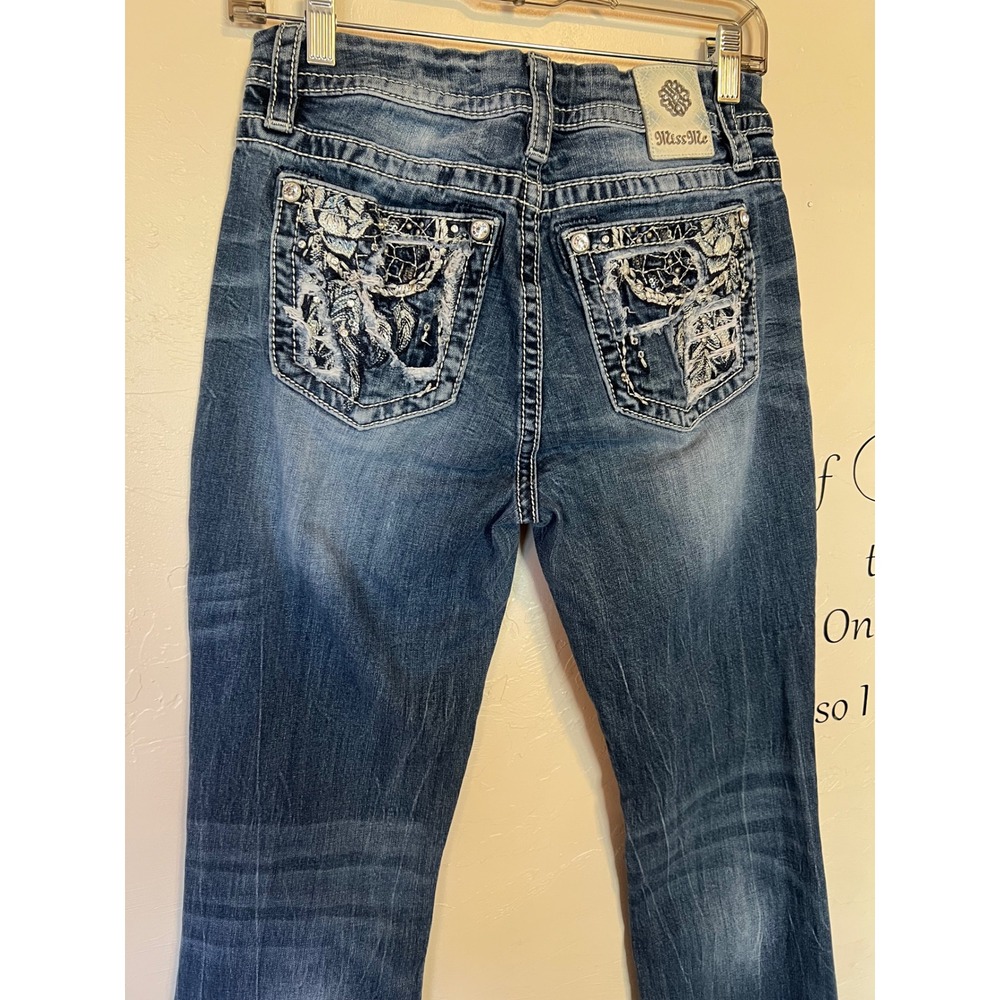 Miss Me Mid Rise Curvy Bootcut Jeans Blue Medium Embroidered Size 27 Y2K Western - Picture 3 of 10
